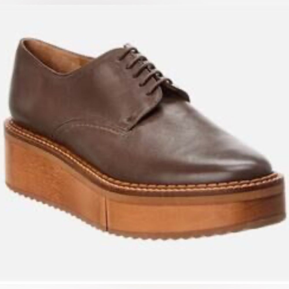 Robert Clergerie Brook wood effect chocolate brown leather Derby platforms 38.5